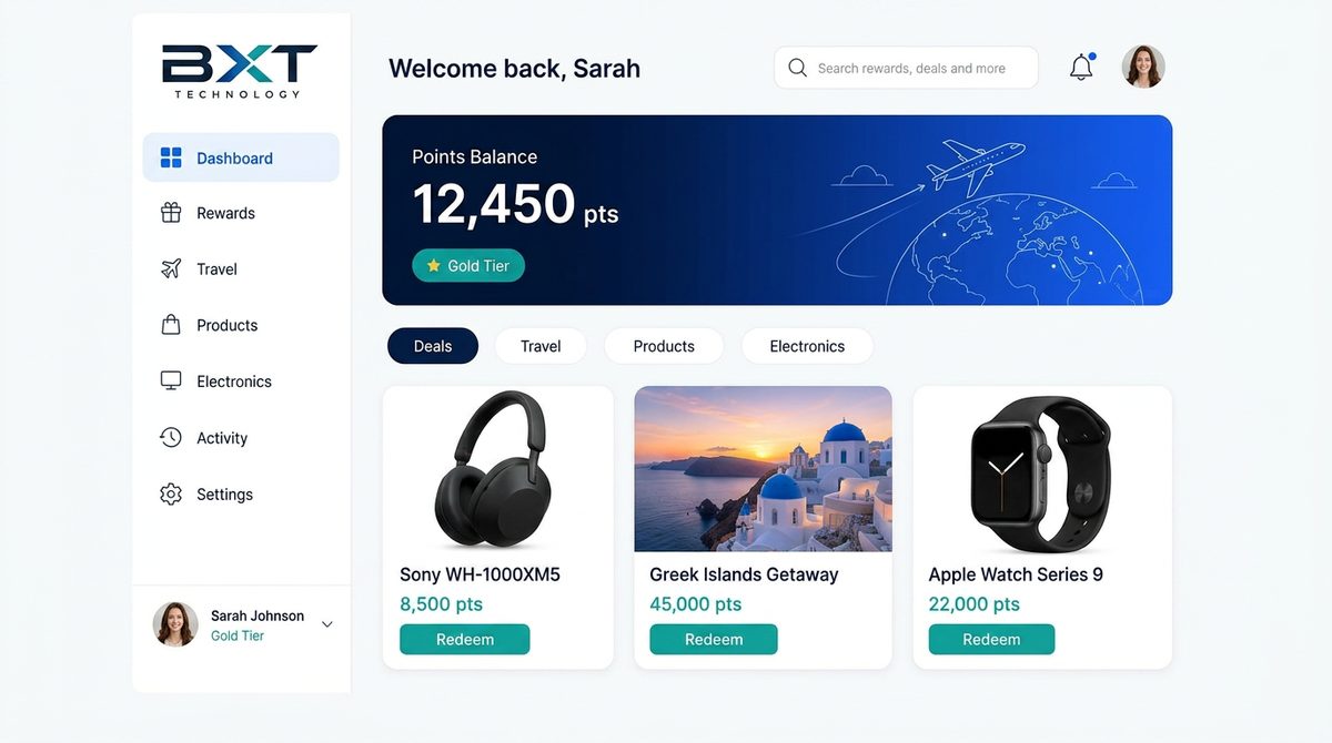 BXT loyalty rewards portal dashboard